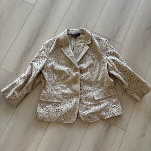 $149 Talbots The Grace Fit Eyelet Lace 3/4 Sleeve Cotton Blazer Tan 16 Petite